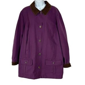 LL Bean Women's Canvas Barn Coat 3X Purple Brown Corduroy Plaid Cotton Lining